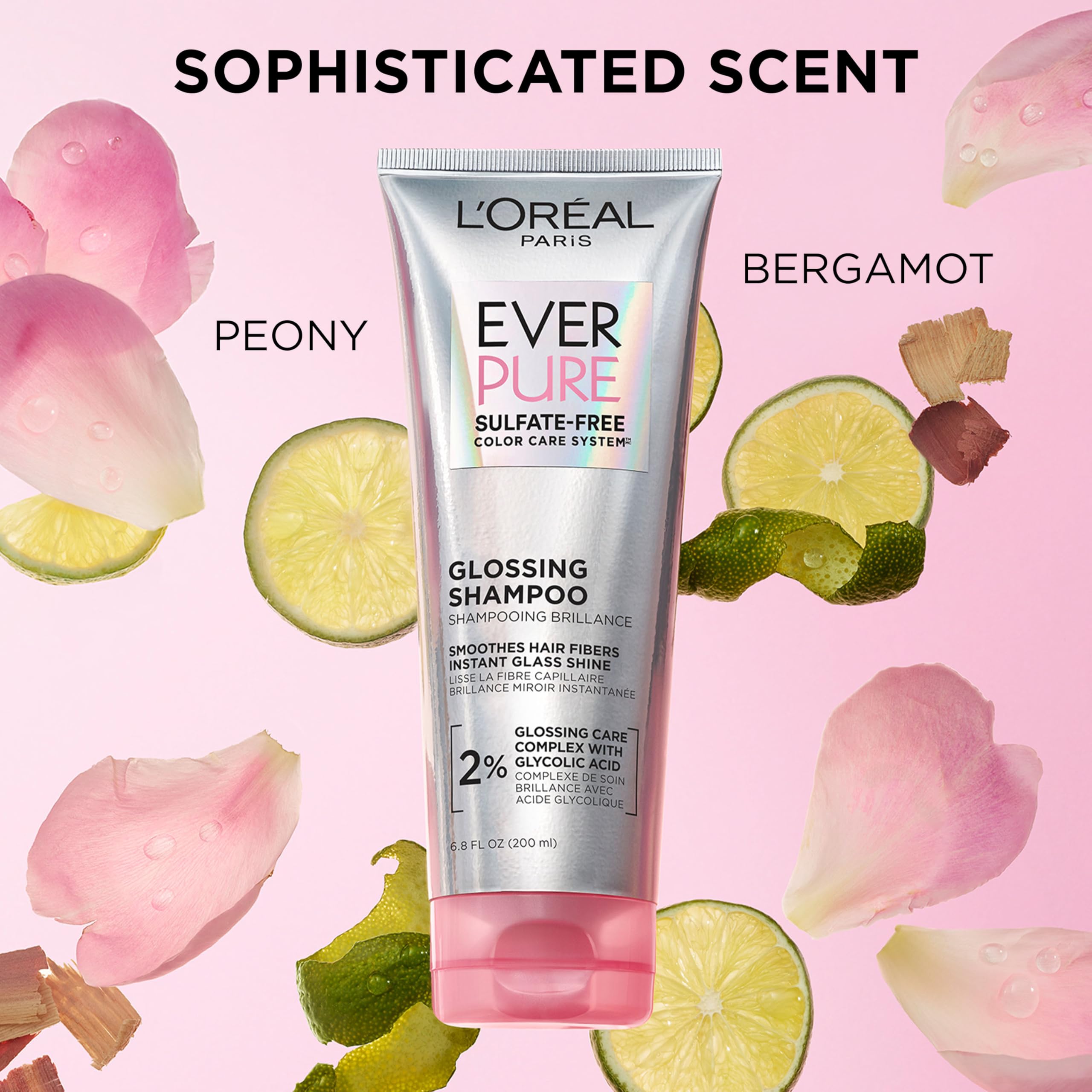 L'OREAL PARIS Glossing Sulfate Free Conditioner with Glycolic Acid, Hair Care for Lasting Shine and Smoothness for Dull, Dry Hair, EverPure, 6.8 Fl Oz